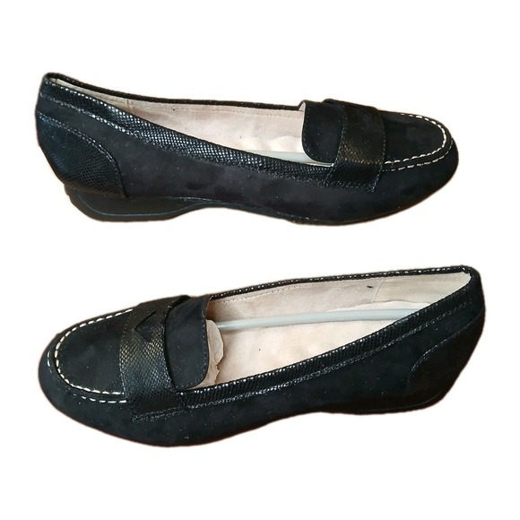 Shoes - Womens Black Suede Sherpa Slip On‎ Loafers Driving Shoes Size 8 NEW #1171